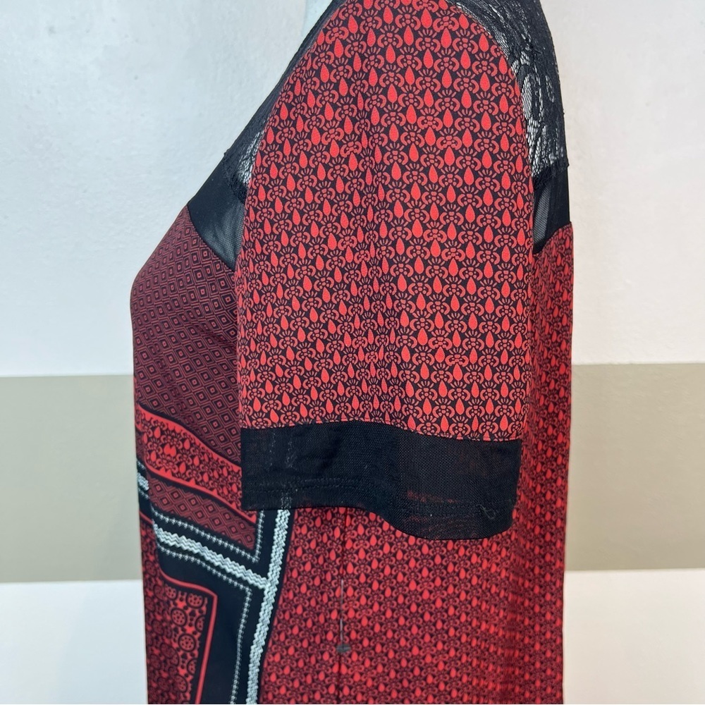 2/$25 Express Red Floral Lace Contemporary Business Short Sleeve Slip Dress S - Picture 5 of 16